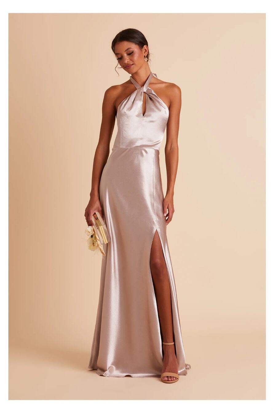 Birdy Grey Monica Dress Halter Shiny Satin Rose Gold XS Bridesmaid Prom Elegant